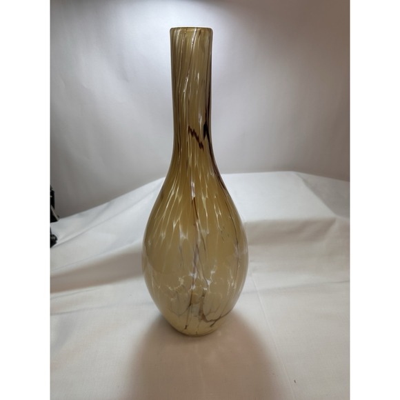 Art Glass Vase 15" Amber Brown Speckled MCM Hand Blown Rolled See Similar Piece - Picture 5 of 13